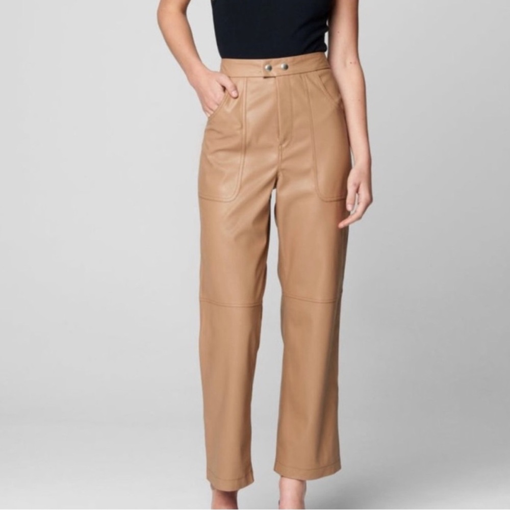Camel Vegan Leather Pants - Picture 2 of 8